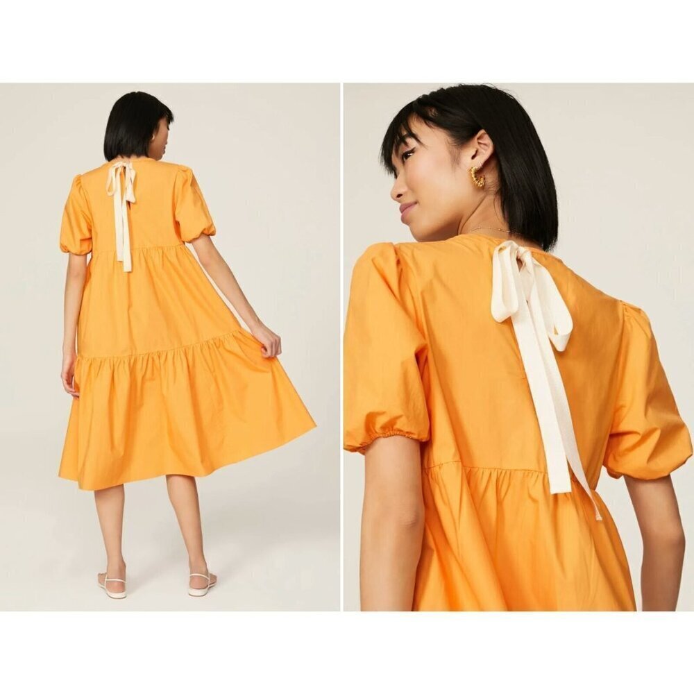 Peter Som Tiered Midi Dress Size 0 Marigold Yellow 100% Cotton Cottagecore